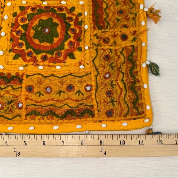 Womens Purse Yellow Handcrafted Banjara Bag Embroidered Tassels Beaded - Picture 5 of 8